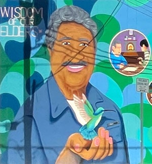 Mural of elderly man